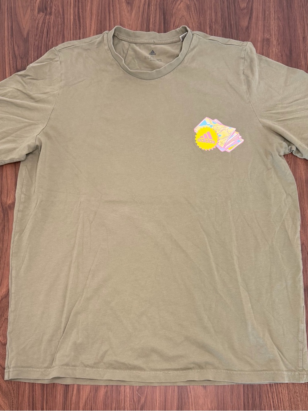 adidas Olive Green Crewneck graphic  T-Shirt with Subtle Logo